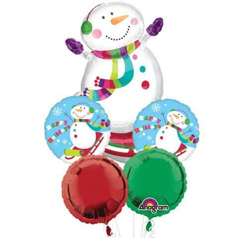 Anagram - Joyful Snowman Bouquet for the Holidays Mylar Balloons - SKU:61383 - UPC:026635277532 - Party Expo