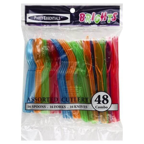 Assorted Neon 48ct Plastic Cutlery - SKU:N124890 - UPC:098382789910 - Party Expo