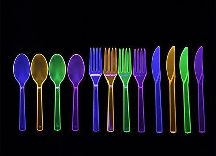 Assorted Neon 48ct Plastic Cutlery - SKU:N124890 - UPC:098382789910 - Party Expo