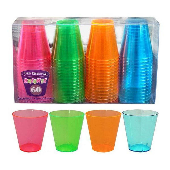 Asst Neon 2oz Shot Glasses - SKU:N26090 - UPC:098382602905 - Party Expo