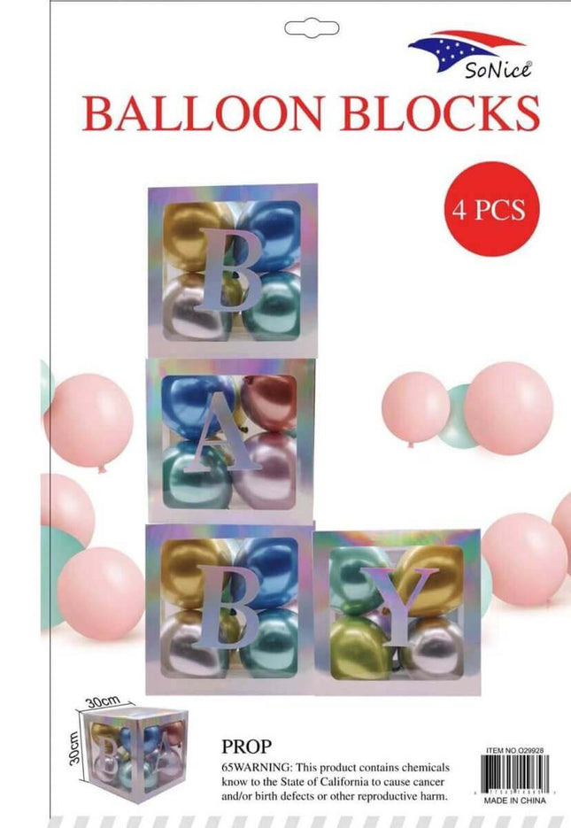 Baby Balloon Box Iridescent 12" - 4 pieces (Balloons not Included) - SKU:029928 - UPC:677545149657 - Party Expo