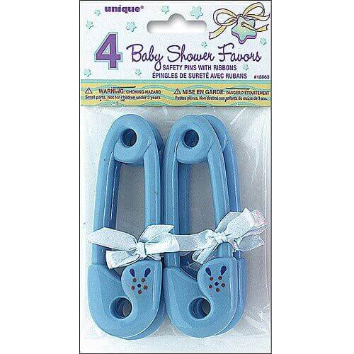 Baby Shower - Blue Plastic Safety Pins with Ribbon Embellishments - SKU:13663 - UPC:011179136636 - Party Expo