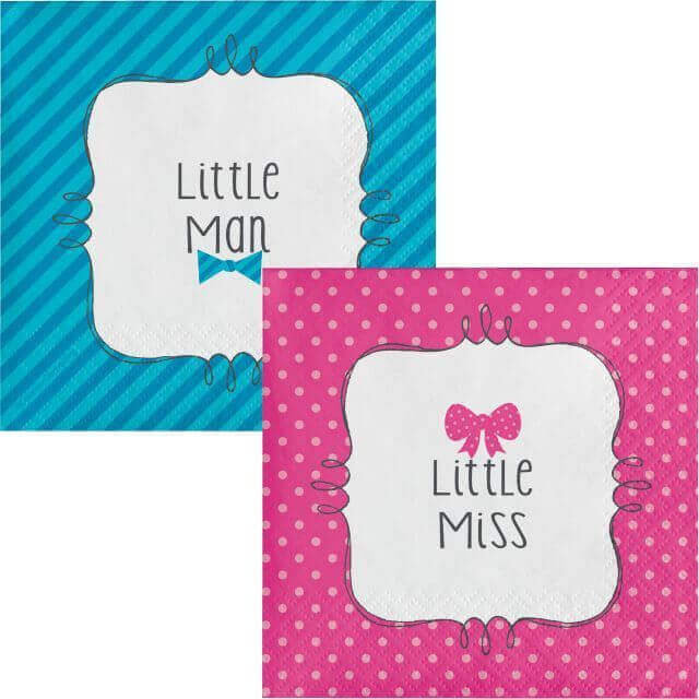 Baby Shower - 'Bow Or Bowtie?' Beverage Napkins (16ct) - SKU:657041 - UPC:039938128210 - Party Expo