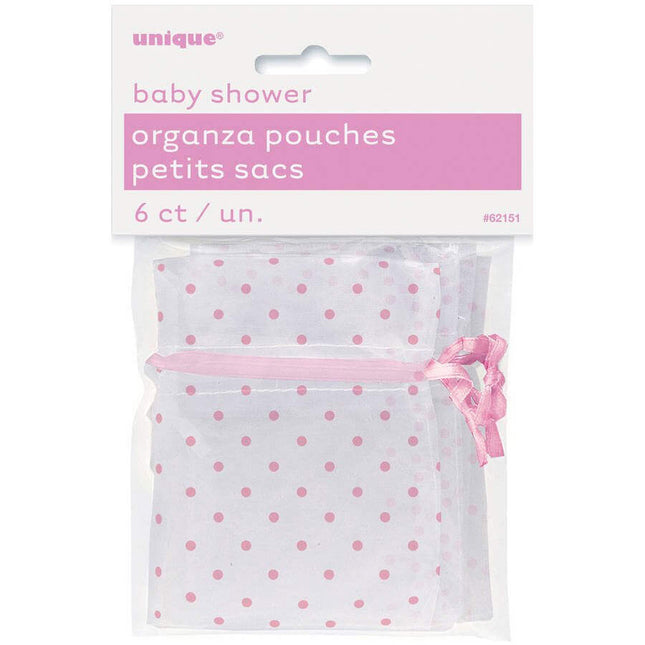 Baby Shower - Organza with Pink Dots (6ct) - SKU:621514 - UPC:011179621514 - Party Expo