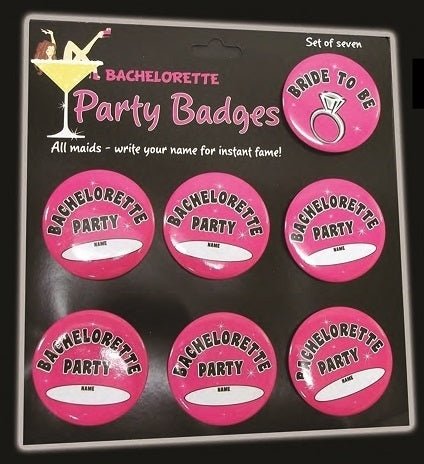 Bachelorette Badges Set of 7 - SKU:AL- BADGES - UPC:760497009978 - Party Expo