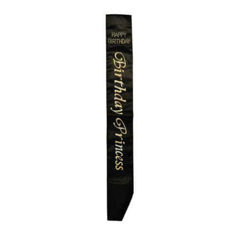 Bachelorette Princess Non-Flashing Black Sash - SKU:AL-S-BP-BS - UPC:760497009558 - Party Expo