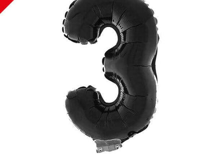 Balloon on Stick - 16" Black Number 3 - SKU:85254 - UPC:8712364852547 - Party Expo