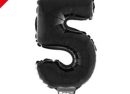 Balloon on Stick - 16" Black Number 5 - SKU:85256 - UPC:8712364852561 - Party Expo