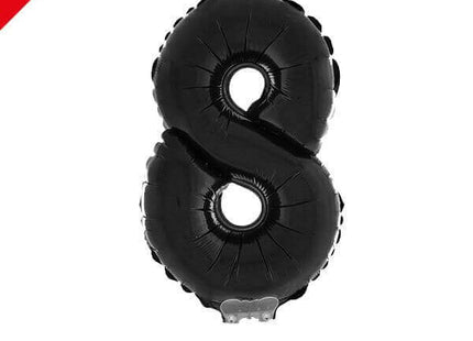 Balloon on Stick - 16" Black Number 8 - SKU:85259 - UPC:8712364852592 - Party Expo