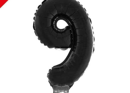 Balloon on Stick - 16" Black Number 9 - SKU:85260 - UPC:8712364852608 - Party Expo