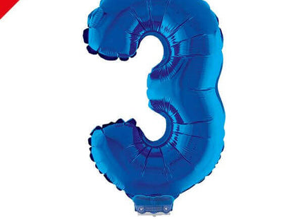 Balloon on Stick - 16" Blue Number 3 - SKU:85244 - UPC:8712364852448 - Party Expo