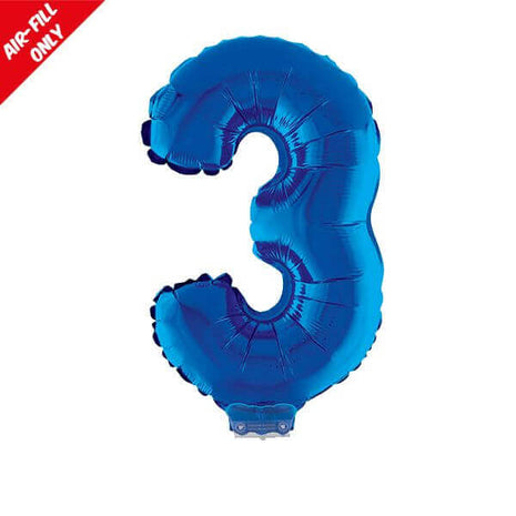 Balloon on Stick - 16" Blue Number 3 - SKU:85244 - UPC:8712364852448 - Party Expo