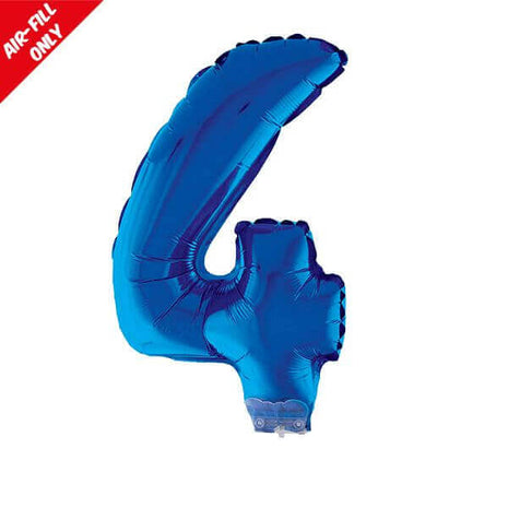 Balloon on Stick - 16" Blue Number 4 - SKU:85245 - UPC:8712364852455 - Party Expo