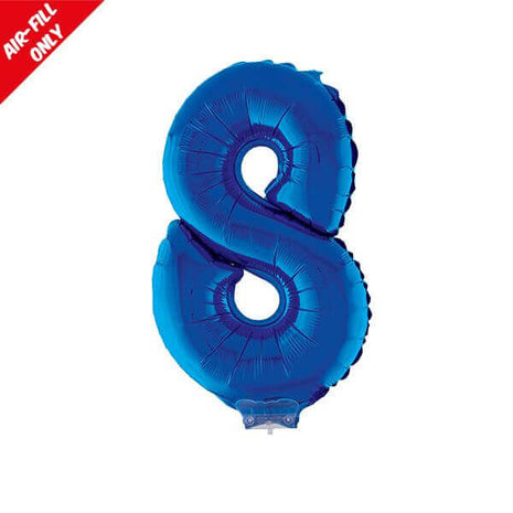 Balloon on Stick - 16" Blue Number 8 - SKU:85249 - UPC:8712364852493 - Party Expo