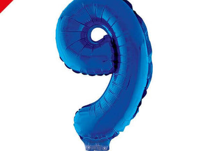Balloon on Stick - 16" Blue Number 9 - SKU:85250 - UPC:8712364852509 - Party Expo