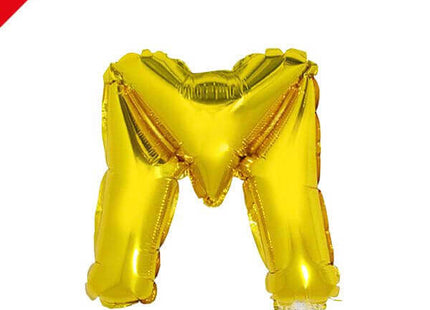 Balloon on Stick - 16" Gold Letter M - SKU:84824 - UPC:8712364848243 - Party Expo