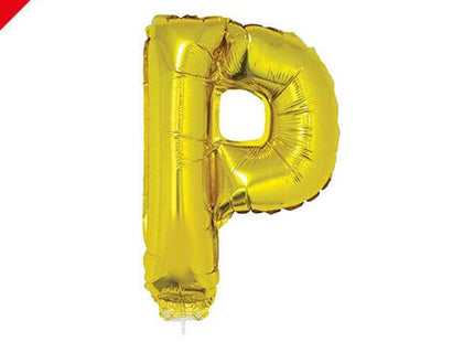 Balloon on Stick - 16" Gold Letter P - SKU:84830 - UPC:8712364848304 - Party Expo
