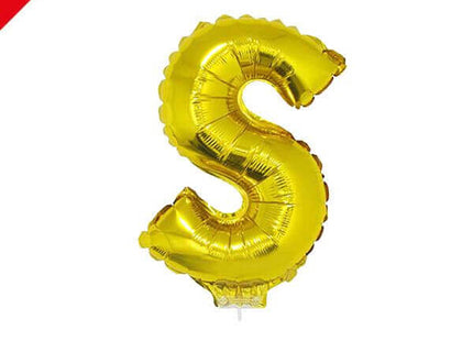 Balloon on Stick - 16" Gold Letter S - SKU:84838 - UPC:8712364848380 - Party Expo