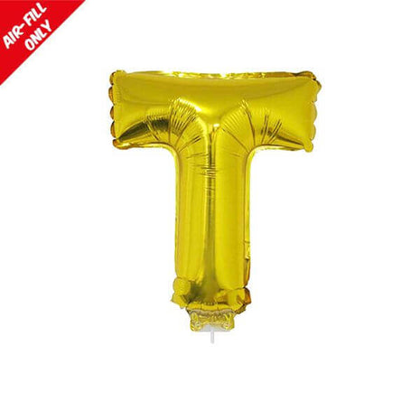 Balloon on Stick - 16" Gold Letter T - SKU:84840 - UPC:8712364848403 - Party Expo