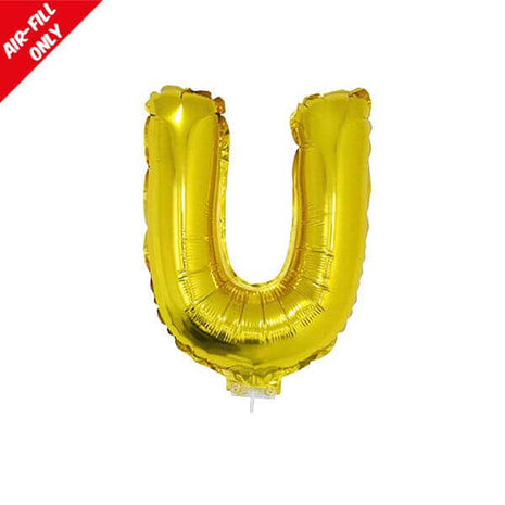 Balloon on Stick - 16" Gold Letter U - SKU:84842 - UPC:8712364848427 - Party Expo