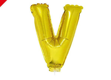 Balloon on Stick - 16" Gold Letter V - SKU:84844 - UPC:8712364848441 - Party Expo