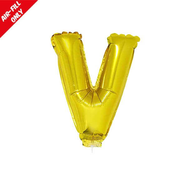 Balloon on Stick - 16" Gold Letter V - SKU:84844 - UPC:8712364848441 - Party Expo