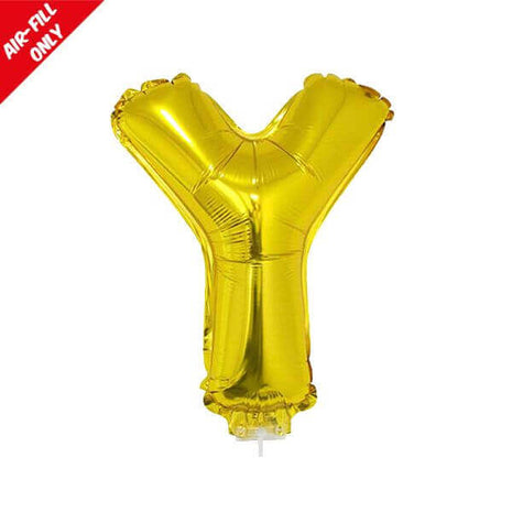 Balloon on Stick - 16" Gold Letter Y - SKU:84850 - UPC:8712364848502 - Party Expo