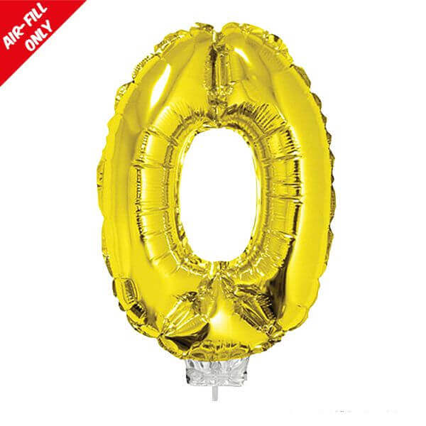 Balloon on Stick - 16" Gold Number 0 - SKU:84770 - UPC:8712364847703 - Party Expo