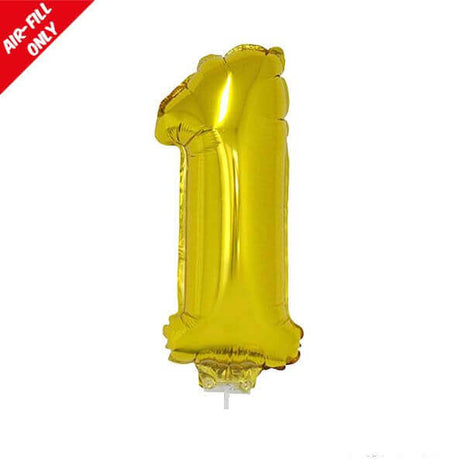 Balloon on Stick - 16" Gold Number 1 - SKU:84772 - UPC:8712364847727 - Party Expo