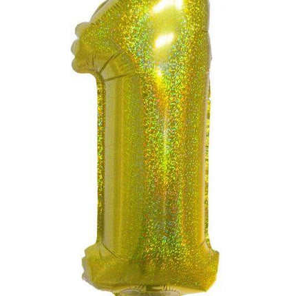 Balloon on Stick - 16" Gold Number 1 - Holographic - SKU:85710 - UPC:8712364857108 - Party Expo