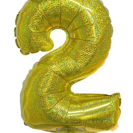 Balloon on Stick - 16" Gold Number 2 - Holographic - SKU:85711 - UPC:8712364857115 - Party Expo