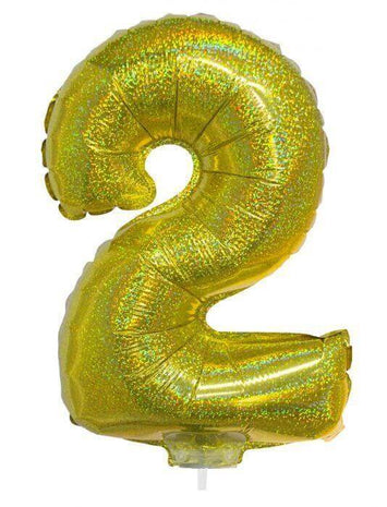Balloon on Stick - 16" Gold Number 2 - Holographic - SKU:85711 - UPC:8712364857115 - Party Expo