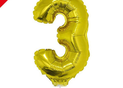 Balloon on Stick - 16" Gold Number 3 - SKU:84776 - UPC:8712364847765 - Party Expo