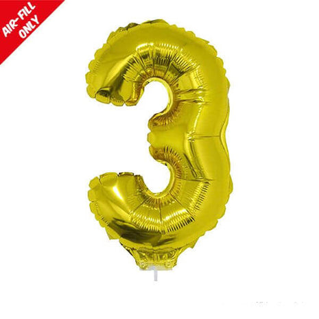 Balloon on Stick - 16" Gold Number 3 - SKU:84776 - UPC:8712364847765 - Party Expo