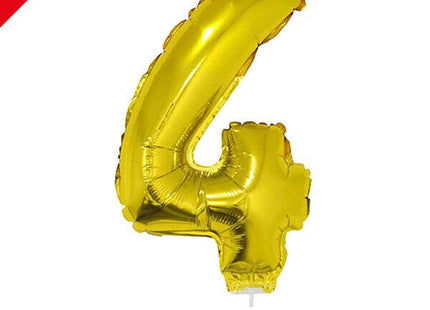 Balloon on Stick - 16" Gold Number 4 - SKU:847789 - UPC:8712364847789 - Party Expo