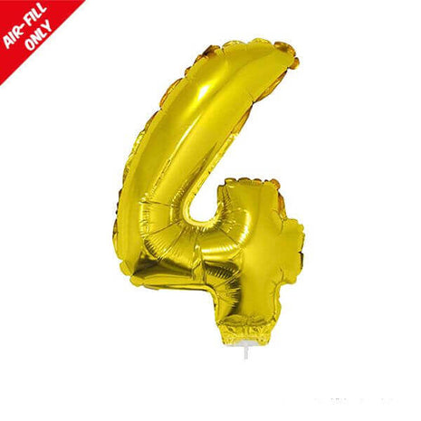 Balloon on Stick - 16" Gold Number 4 - SKU:847789 - UPC:8712364847789 - Party Expo