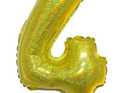 Balloon on Stick - 16" Gold Number 4 - Holographic - SKU:85713 - UPC:8712364857139 - Party Expo