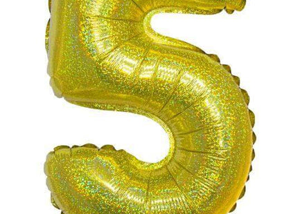Balloon on Stick - 16" Gold Number 5 - Holographic - SKU:85714 - UPC:8712364857146 - Party Expo