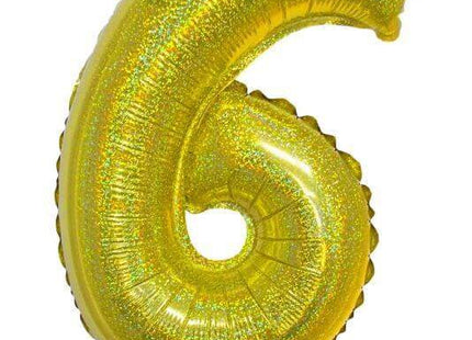 Balloon on Stick - 16" Gold Number 6 - Holographic - SKU:85715 - UPC:8712364857153 - Party Expo