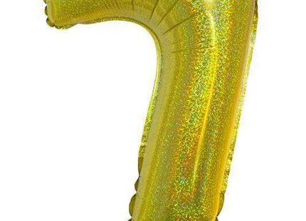 Balloon on Stick - 16" Gold Number 7 - Holographic - SKU:85716 - UPC:8712364857160 - Party Expo