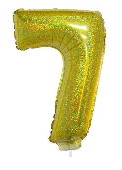 Balloon on Stick - 16" Gold Number 7 - Holographic - SKU:85716 - UPC:8712364857160 - Party Expo
