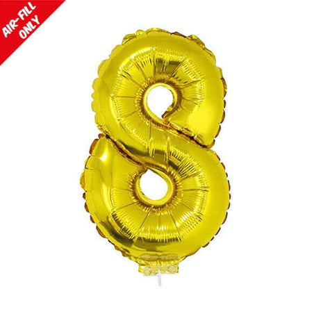 Balloon on Stick - 16" Gold Number 8 - SKU:84786** - UPC:8712364847864 - Party Expo