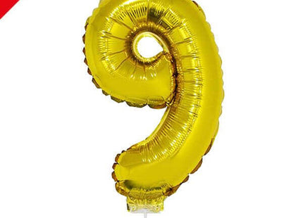 Balloon on Stick - 16" Gold Number 9 - SKU:84788** - UPC:8712364847888 - Party Expo