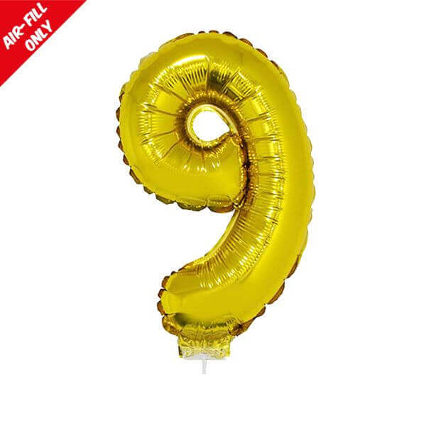 Balloon on Stick - 16" Gold Number 9 - SKU:84788** - UPC:8712364847888 - Party Expo