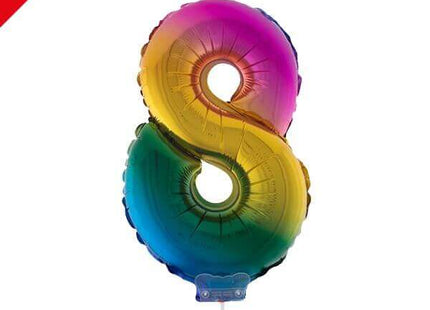 Balloon on Stick - 16" Rainbow Number 8 - SKU:85537 - UPC:8712364855371 - Party Expo