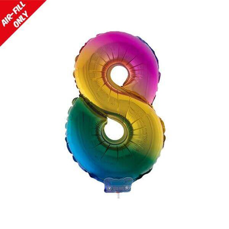 Balloon on Stick - 16" Rainbow Number 8 - SKU:85537 - UPC:8712364855371 - Party Expo
