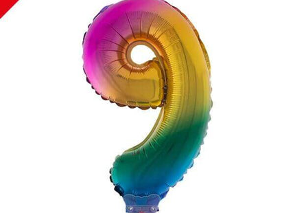 Balloon on Stick - 16" Rainbow Number 9 - SKU:85538 - UPC:8712364855388 - Party Expo