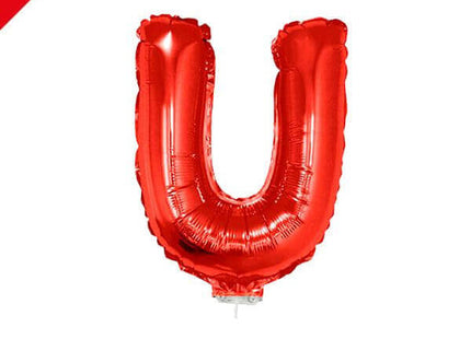 Balloon on Stick - 16" Red Letter U - SKU:85074 - UPC:8712364850741 - Party Expo