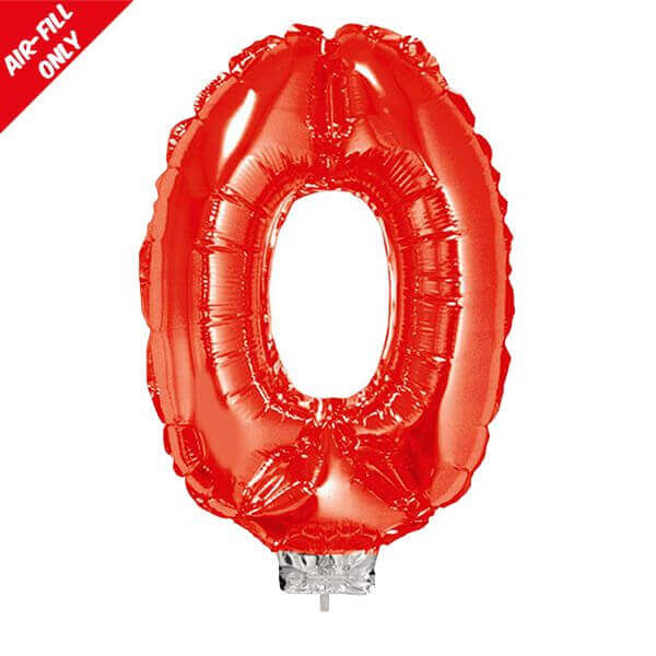 Balloon on Stick - 16" Red Number 0 - SKU:85034 - UPC:8712364850345 - Party Expo