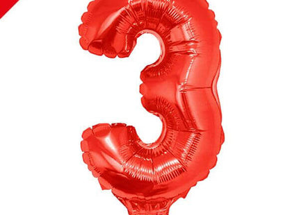Balloon on Stick- 16" Red Number 3 - SKU:85037 - UPC:8712364850376 - Party Expo